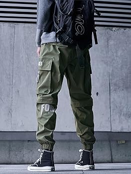 Ambcol Mens Cargo Pants Casual Joggers Techwear Cotton